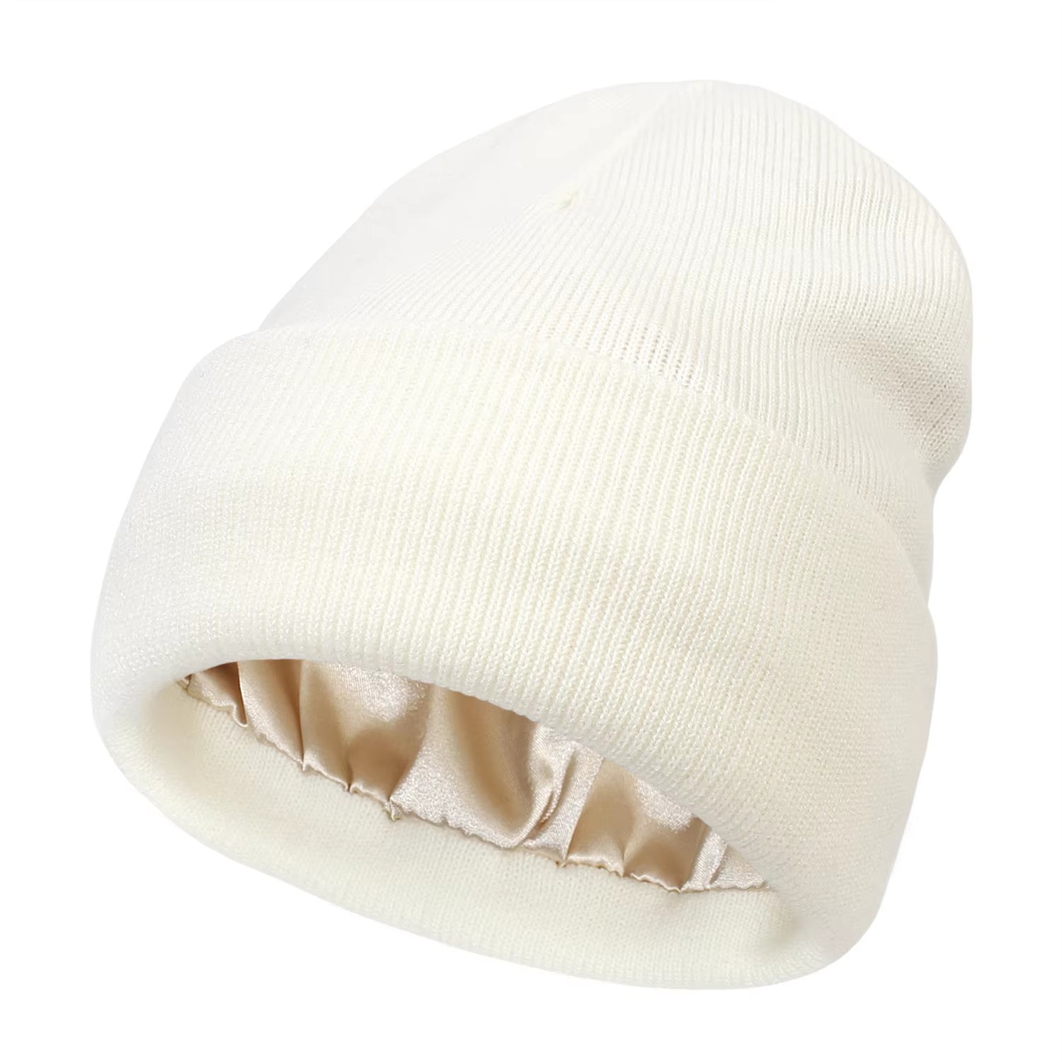 Satin Lined anti Static Beanie for Women Winter No Static 2 Layer Knitted Hat Silk Satin Bonnet Hair Cover Sleep Cap Skiskullies