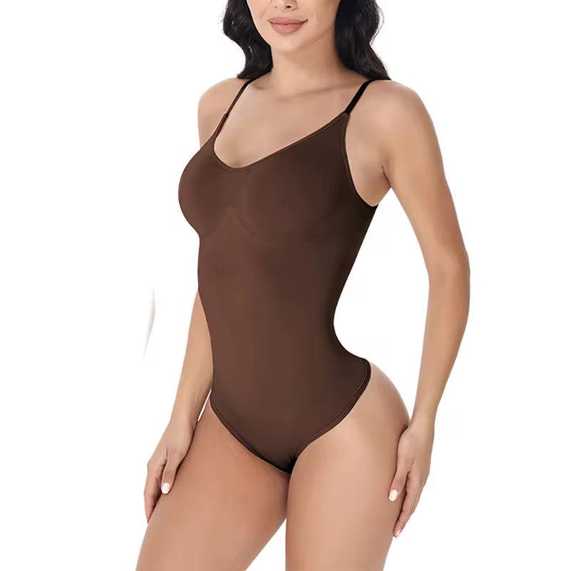 Ultimate V Neck Spaghetti Strap Bodysuit - Compression Shapewear for a Flawless Silhouette!