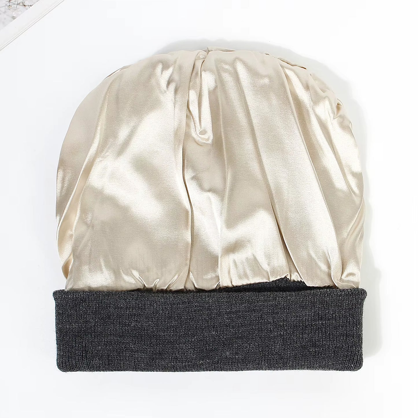 Satin Lined anti Static Beanie for Women Winter No Static 2 Layer Knitted Hat Silk Satin Bonnet Hair Cover Sleep Cap Skiskullies