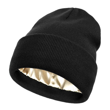 Satin Lined anti Static Beanie for Women Winter No Static 2 Layer Knitted Hat Silk Satin Bonnet Hair Cover Sleep Cap Skiskullies