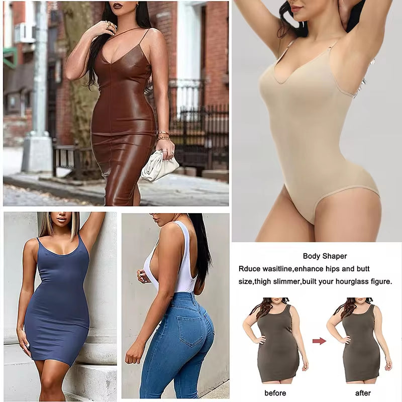 Ultimate V Neck Spaghetti Strap Bodysuit - Compression Shapewear for a Flawless Silhouette!